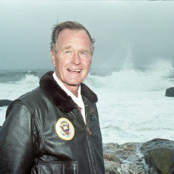 President Bush with the ocean spraying in the background