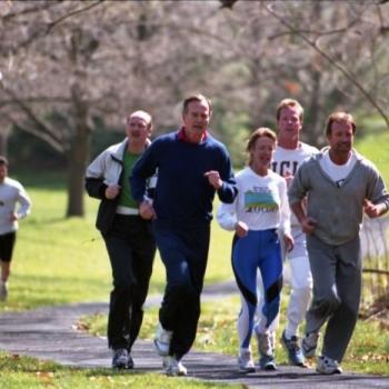 President Bush goes jogging with Chuck Norris and his son Michael on the grounds of the Vice President's Mansion