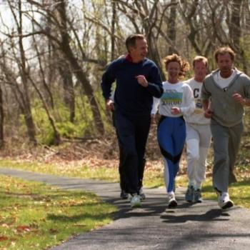 President Bush goes jogging with Chuck Norris and his son Michael on the grounds of the Vice President's Mansion