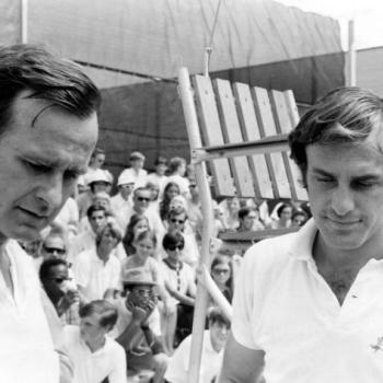 George Bush Plays Tennis with Tennis Player John Newcombe