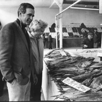 George Bush and Barbara Bush inspect Fish at the Local Market in China