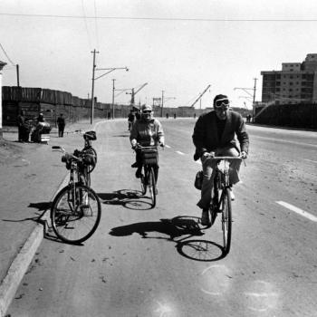 George Bush and Barbara Bush Ride Bikes in China
