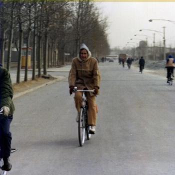 George Bush Riding a Bicycle Home from the International Club in China