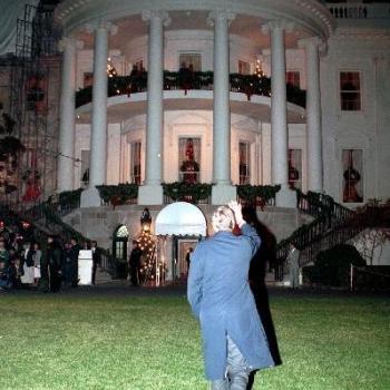 President Bush walks toward South Portico of White House