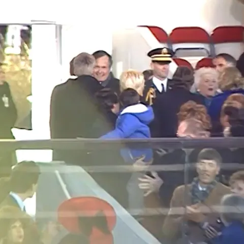 President George Bush entering the Inaugural Viewing Area