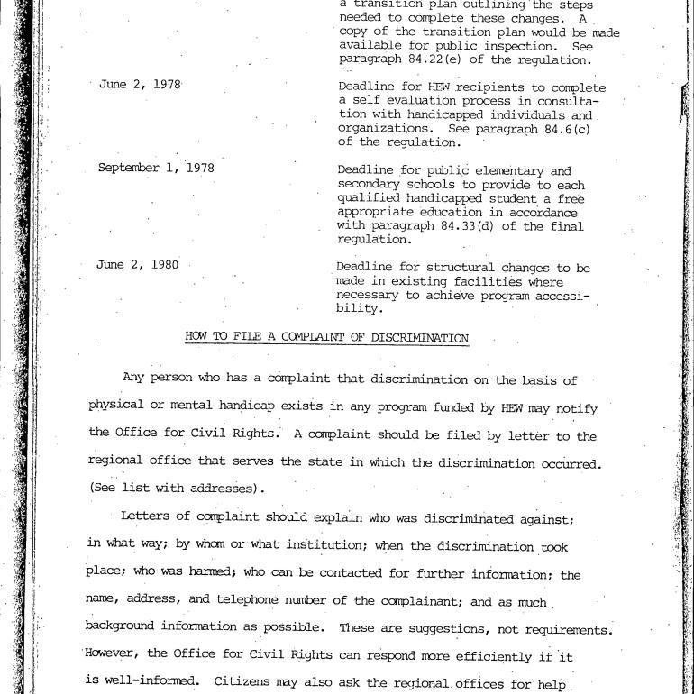 Page 15 of U.S. Department of Health, Education, and Welfare, Office for Civil Rights, Schedule of Future Events for Section 504 Compliance (1977): 1