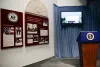 Press Room Theater Exhibit featuring presidential podium