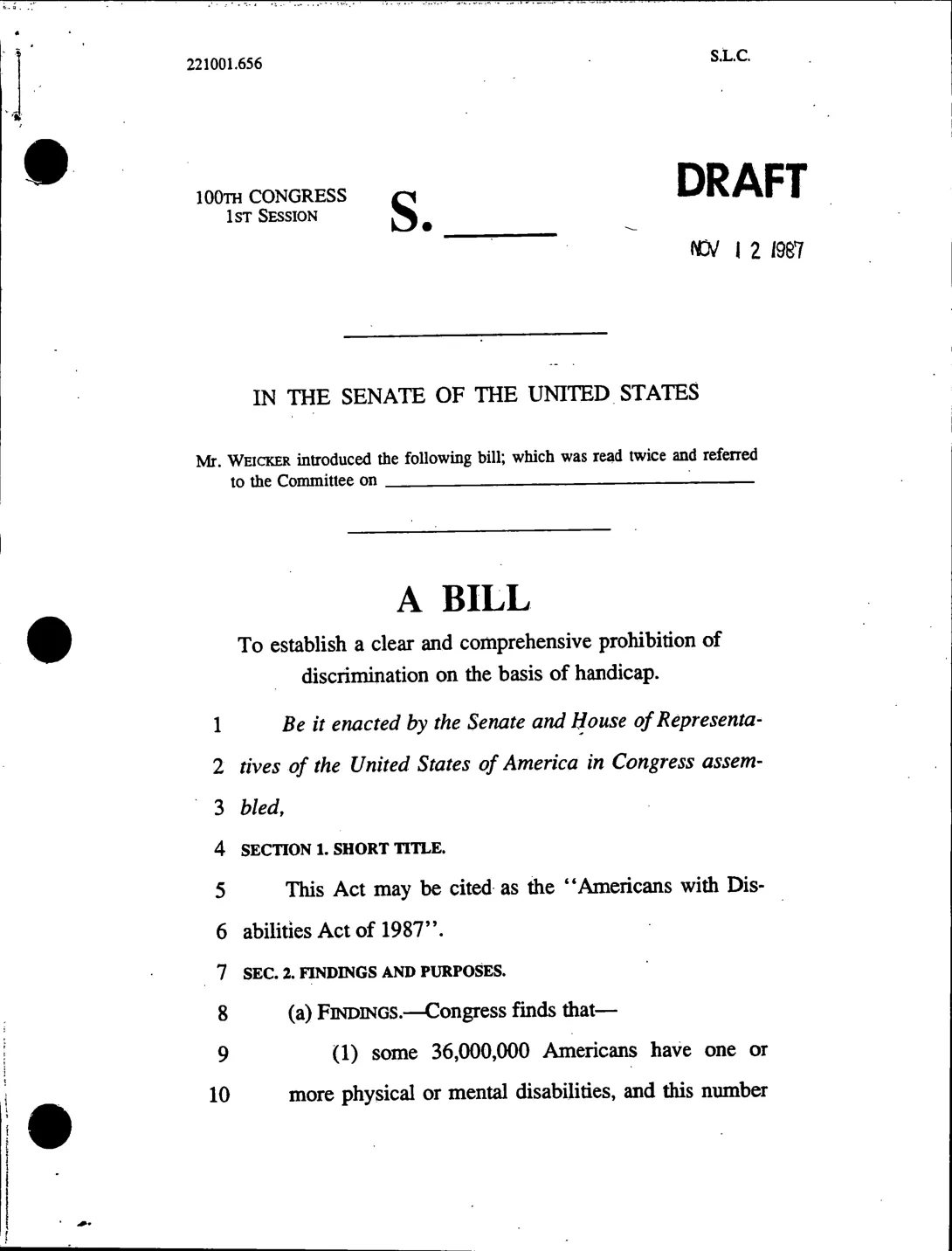 Beginning of the first draft of the ADA