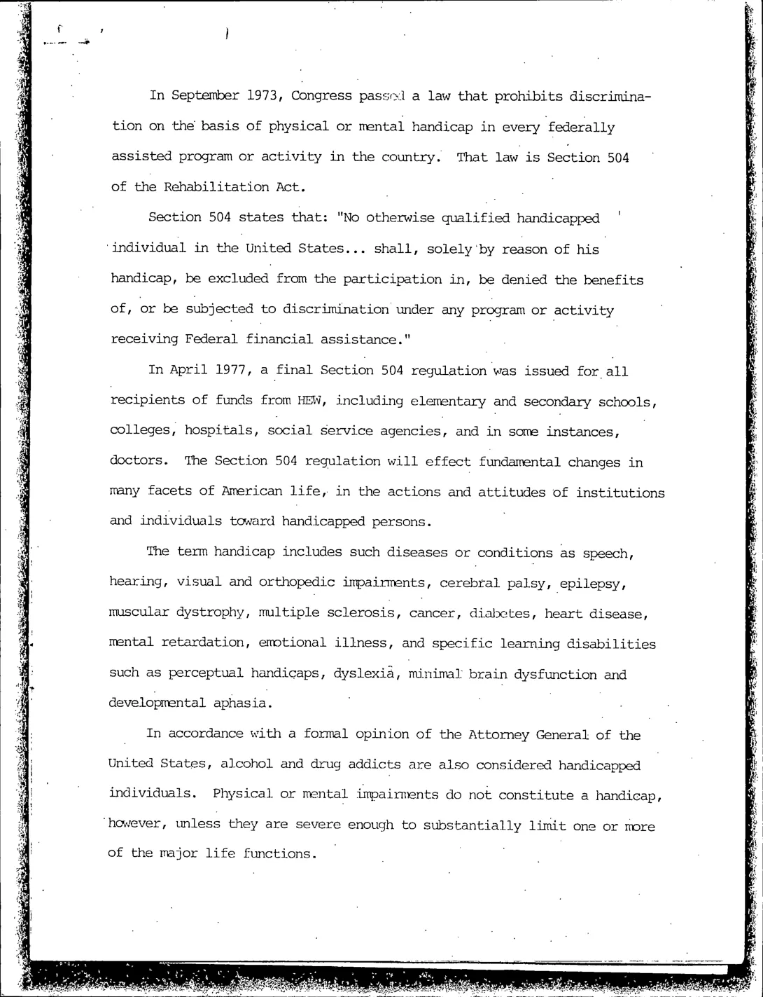 The first page of "Schedule of Future Events for Section 504 Compliance"