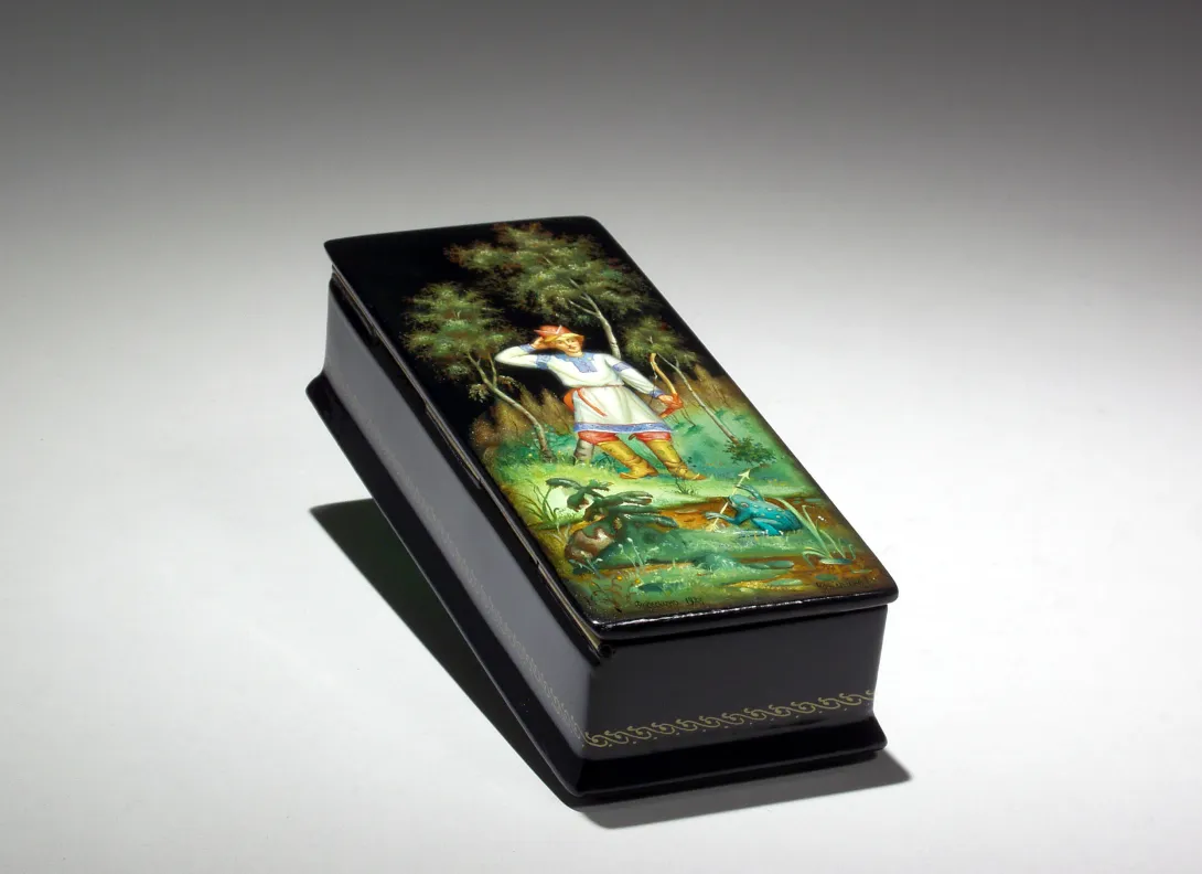 Lacquered Box with Painted Scene of an Archer in the Forest