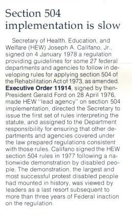 Snippet from 1979 ACCD newsletter; Section 504 HEW demonstrations