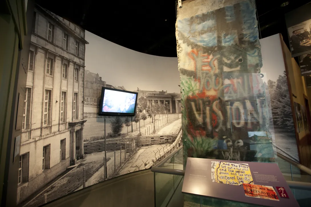 A front view of a piece of the Berlin Wall gifted 