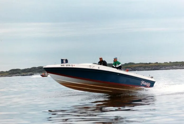 President Bush and General Scowcroft boating in the Fidelity in the waters off Walker's Point, Kennebunkport, ME. 28 Aug 89