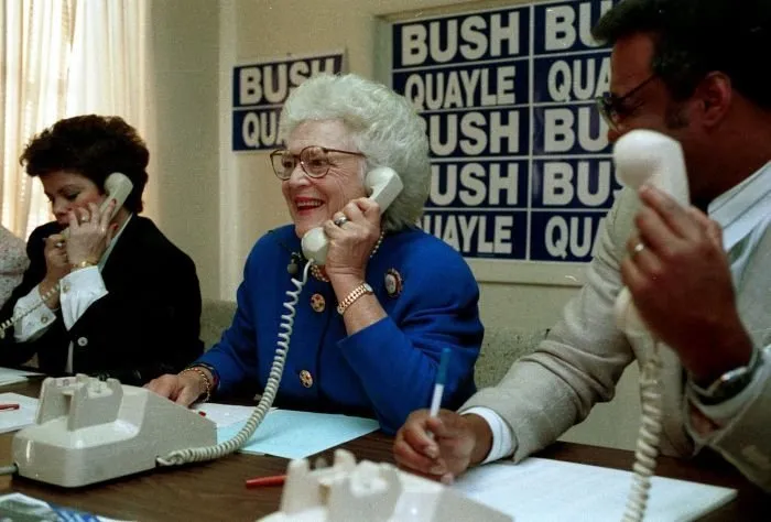 Barbara Bush makes campaign calls at a phone bank in Colorado Springs, CO