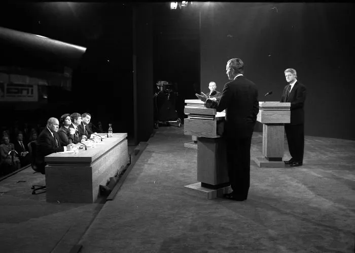 President Bush, Governor Clinton, and Ross Perot during the first Presidential Debate in St. Louis