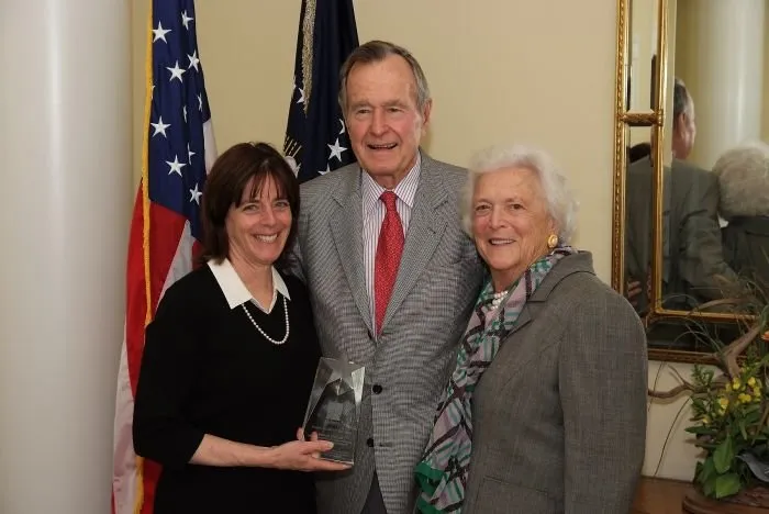 George and Barbara Bush with Astronaut Barbara Morgan, Recipient of Challenger Center's George H W Bush Award