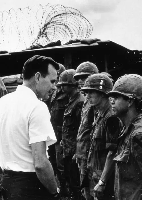 Congressman George Bush Visits Military Personnel in Vietnam (1st Cav Patches)