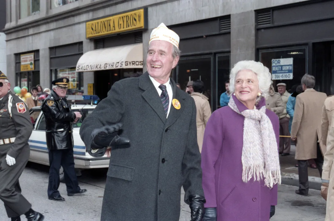 Vice President and Mrs. Bush participate in a Veterans Day parade in Pittsburgh, PA