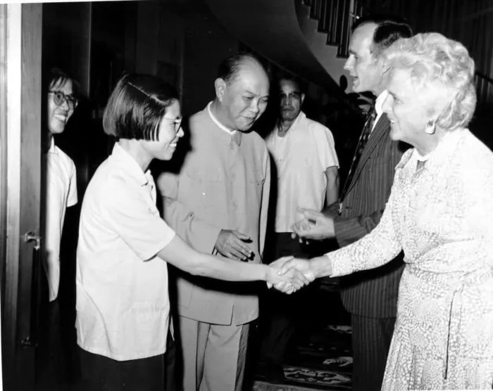 George Bush and Barbara Bush in China
