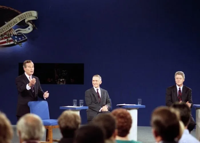 President Bush, Governor Clinton, and Ross Perot during the second Presidential Debate in Richmond, Virginia