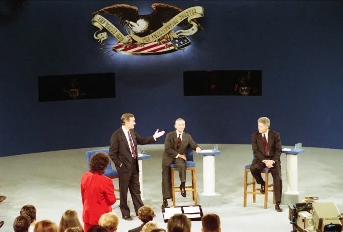 President Bush, Governor Clinton, and Ross Perot during the second Presidential Debate in Richmond, Virginia
