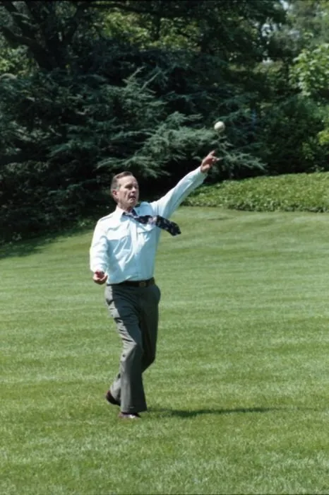 President Bush plays baseball with grandchildren on South Lawn