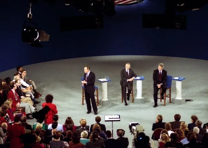 President Bush, Governor Clinton, and Ross Perot during the second Presidential Debate in Richmond, Virginia