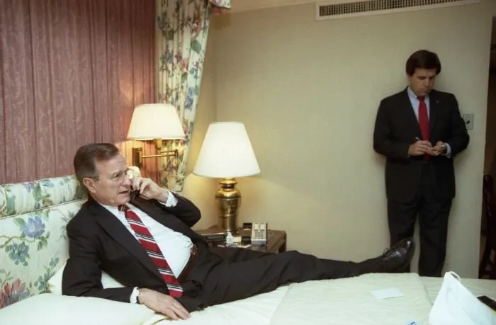 Vice President George Bush watching election results in Houston, TX