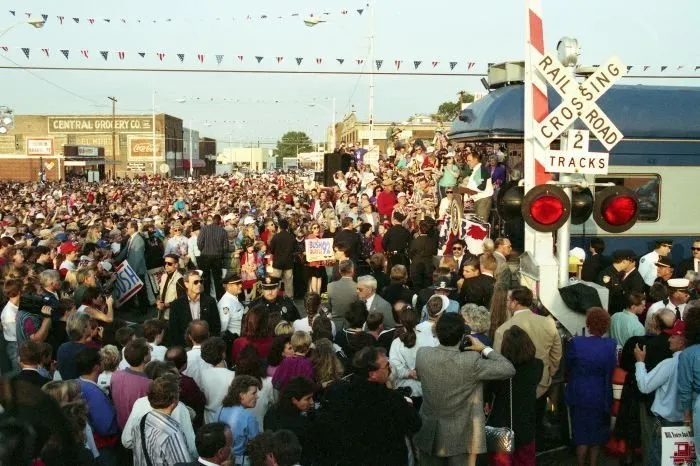 President Bush addresses the Burlington, NC Welcome during the Whistle-Stop Campaign