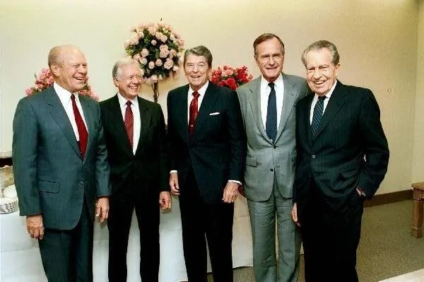 Former Presidents and President Bush at dedication of Reagan Presidential Library