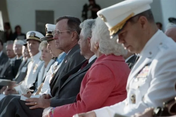 President and Mrs. Bush participate in a ceremony commemorating the 50th anniversary of the Japanese attack on Pearl Harbor