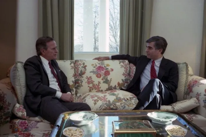 President-elect George Bush meets with Democratic Presidential candidate Michael Dukakis
