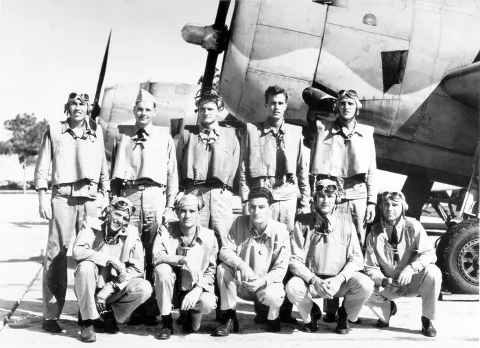 Trainees pose for a photo at NAS Fort Lauderdale, Florida, where George Bush received torpedo-bomber training, and flew the Avenger for the first time