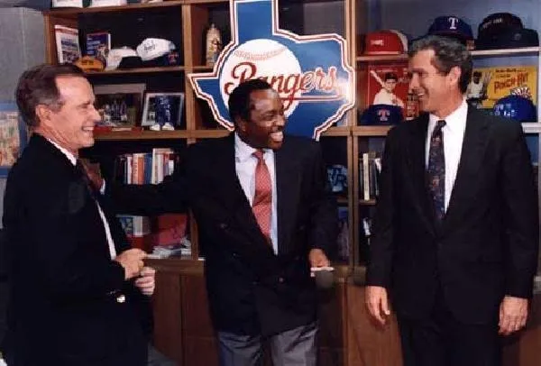 President Bush with George W and Joe Morgan at the Rangers v. Brewers Game