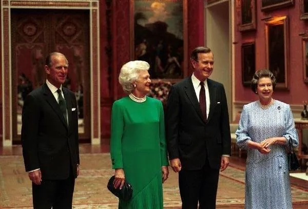 President Bush and Barbara Bush with Queen Elizabeth and Prince Philip