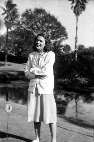 Barbara Bush Stands at the 9th Hole of the Golf Course at the Cloister on Sea Island, Georgia During their Honeymoon