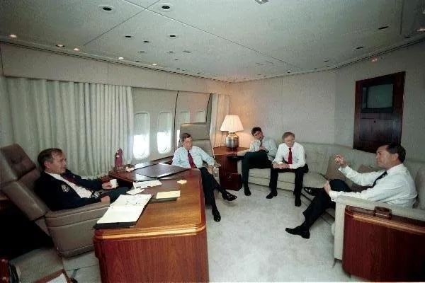 President Bush meets with Paul Coverdale, Jeb Bush, and Congressional Candidates on Air Force One
