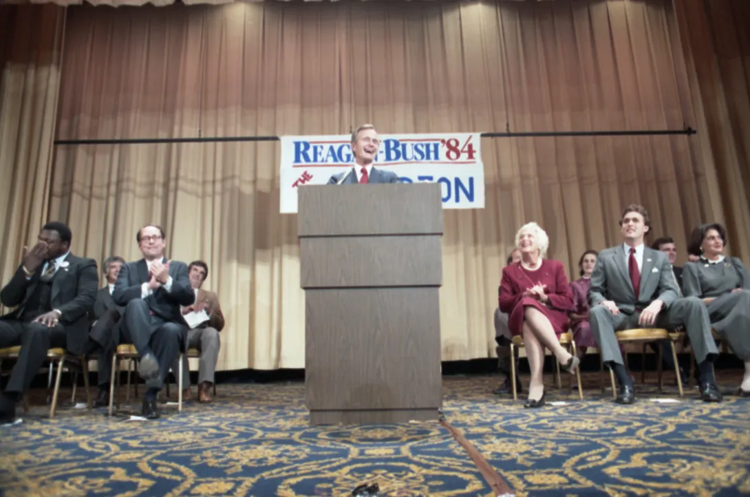 Vice President Bush and family members participate in a campaign rally in Philadelphia, Pennsylvania
