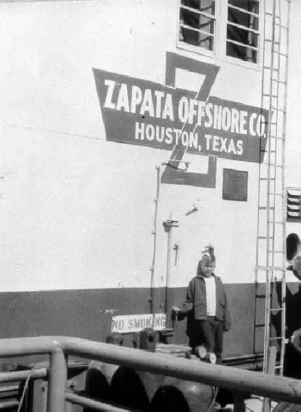 George W. Stands in Front of the Zapata Offshore Company in Houston