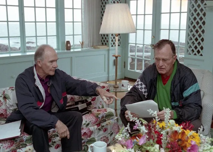 President Bush meets with Gen. Scowcroft at Walker's Point, Kennebunkport, ME