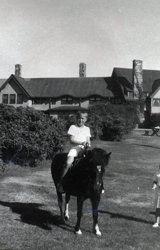 Jeb on a horse at Ruthie Fleishman's birthday party at Walker's Point in Kennebunkport, Maine