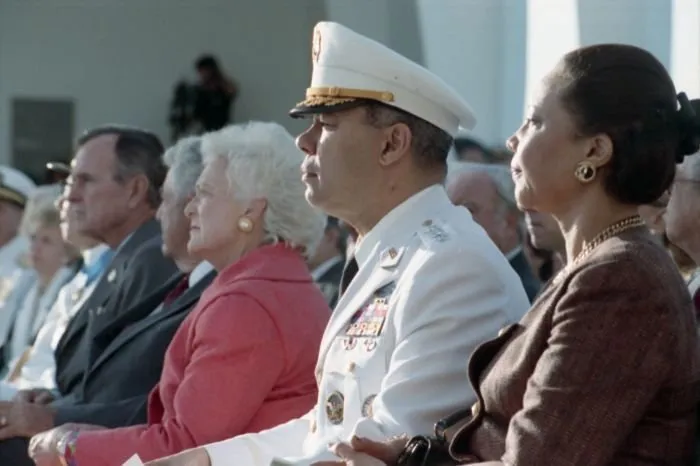 President and Mrs. Bush participate in a ceremony commemorating the 50th anniversary of the Japanese attack on Pearl Harbor