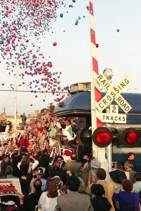President Bush addresses the Burlington, NC Welcome during the Whistle-Stop Campaign