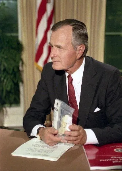 President Bush holds up bag of crack