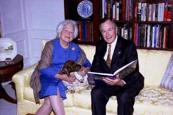 George and Barbara Bush Share a New Book in their Apartment at the George Bush Presidential Library Complex