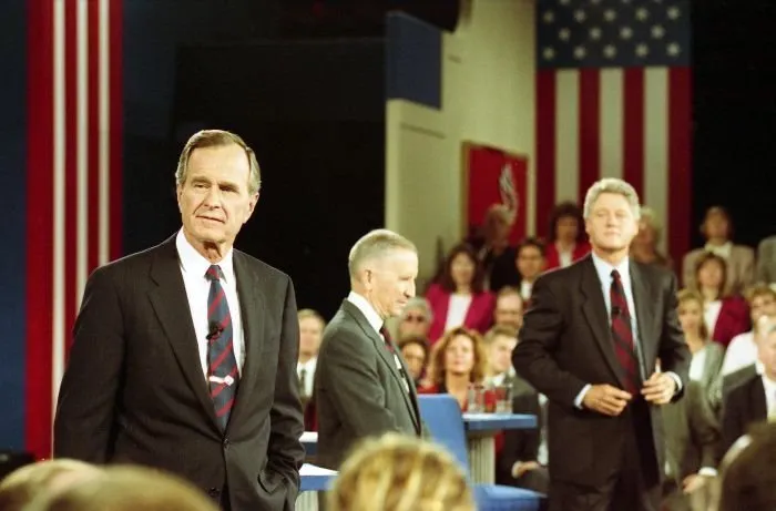 President Bush, Governor Clinton, and Ross Perot during the second Presidential Debate in Richmond, Virginia