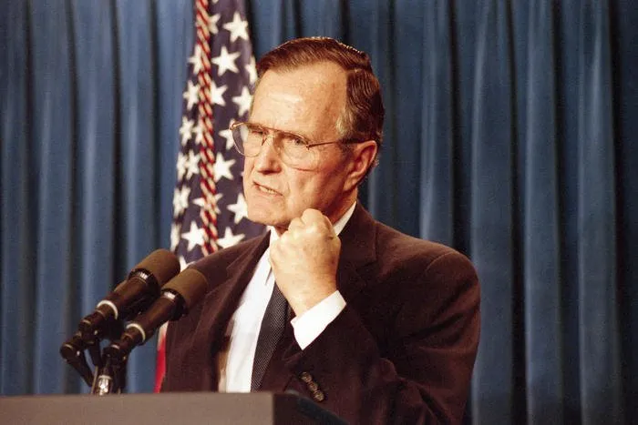 President Bush holds a press conference in the Press Briefing Room, and answers questions regarding the Gulf War