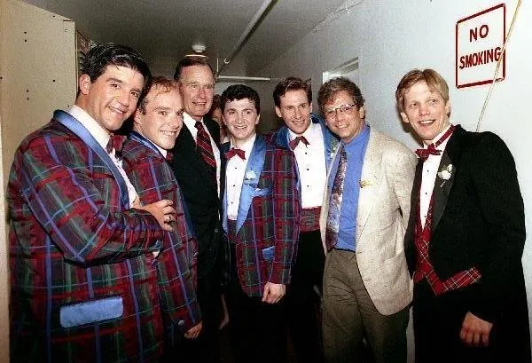 President Bush greets cast of "Forever Plaid"