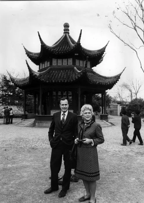 George Bush and Barbara Bush in China