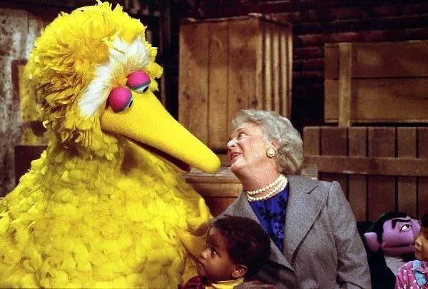 Mrs. Bush taping Sesame Street